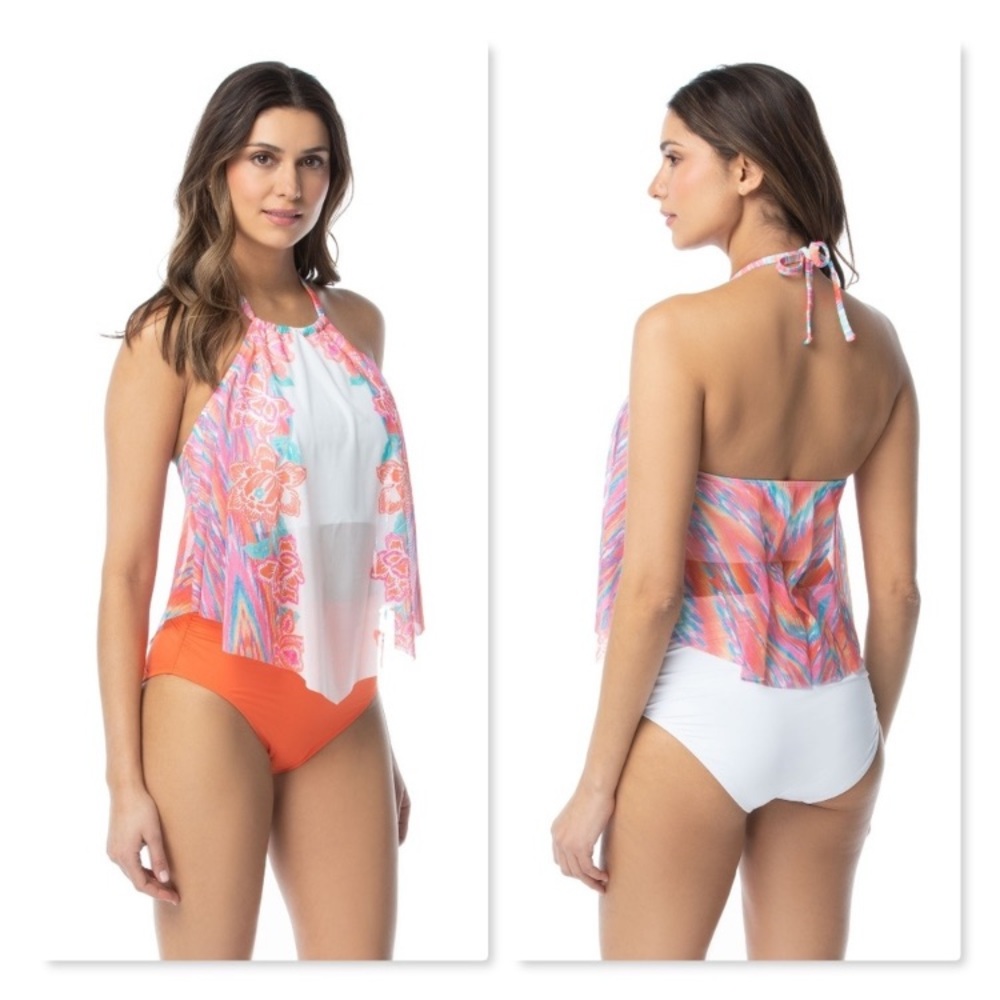 COCO REEF AURA MESH RUFFLE CROPPED TANKINI TOP